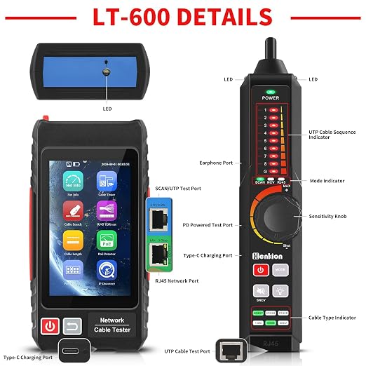 Multifunction RJ45 Network Caber Tester, Rechargeable Ethernet Cable Tracer - Image 2