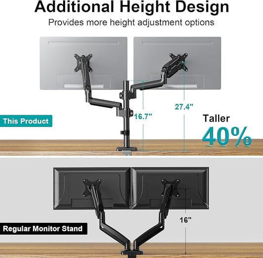 MOUNT PRO Dual Monitor Mount for 13-32" Computer Screen, Tall Monitor Stands - Image 2
