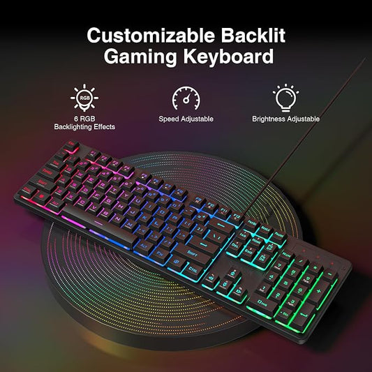 Redragon S107 Gaming Keyboard and Mouse, RGB Gaming Keyboard and 3200 DPI Mouse - Image 2