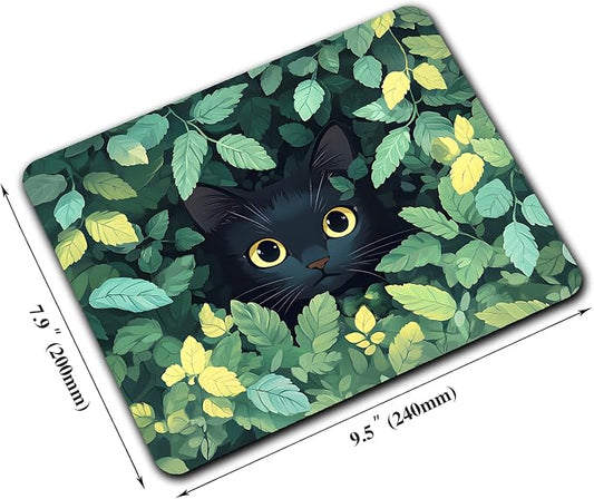 Green Flowers Black Cat Custom Mouse Pad - Image 2