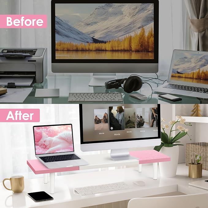 Dual-Monitor-Stand-Riser-For-Desk Adjustable Length 32-40 Inch,Large Desktop - Image 7