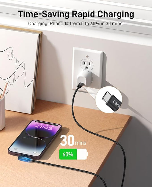 iPhone 14 13 Charger Cable 3FT, 90 Degree USB C to Lightning Cable Fast Nylon - Image 2