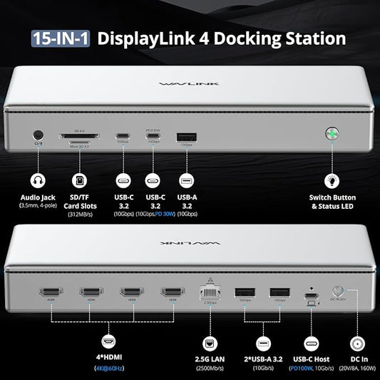 WAVLINK Pro Docking Station 4 Monitors | Quad 4K Displays - Image 2