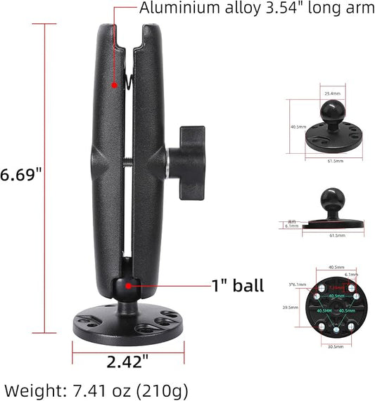 1" Ball Double Socket Arm with AMPS Hole Round Plate Base, Aluminum Alloy - Image 2
