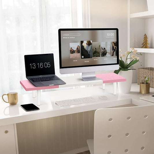 Dual-Monitor-Stand-Riser-For-Desk Adjustable Length 32-40 Inch,Large Desktop - Image 2