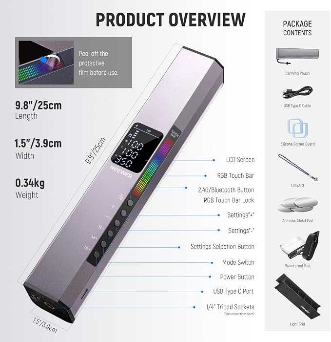 NEEWER RGB LED Video Light Stick, Touch Bar&APP Control, Magnetic Handheld - Image 8