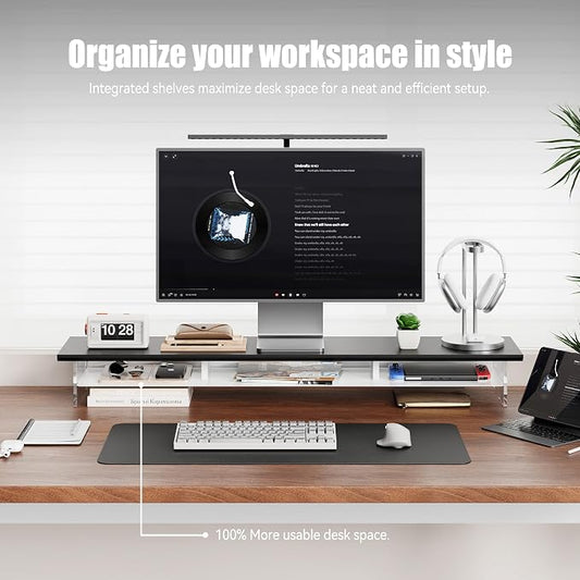 Dual‑Tier Monitor Stand for Modern Desk Setup – Minimalist Wooden and Metal - Image 2