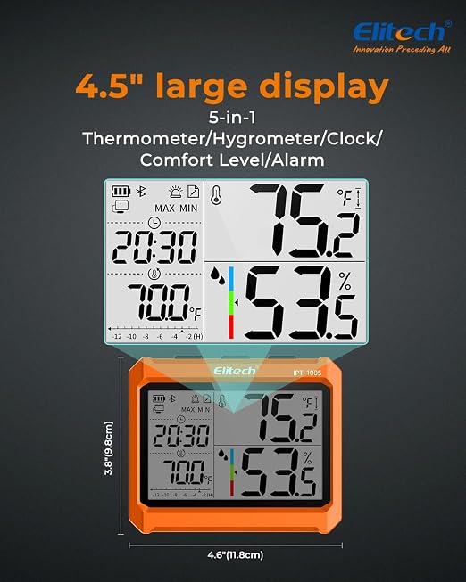 Elitech 2Pack Digital Bluetooth Hygrometer Thermometer, Refrigerator Thermometer - Image 8