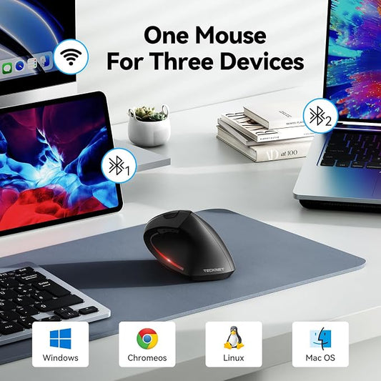 TECKNET Ergonomic Mouse, Wireless Bluetooth Vertical Mouse, 4800 DPI Optical - Image 2