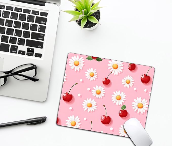 Pink Daisy Cherry Mouse Pads for Desk, Portable Wireless Computer Mouse pad - Image 6