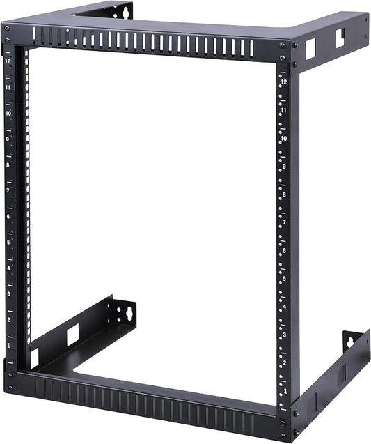 Kenuco Black 12U Wall Mount Open Frame Steel Network Equipment Rack 17.75 Inch - Image 2