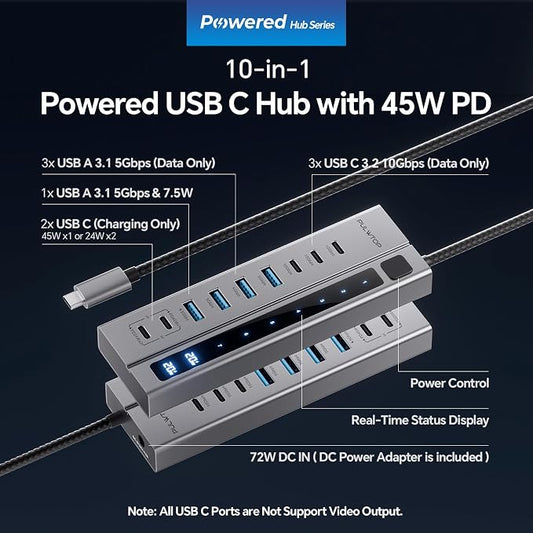 Powered USB C Hub, PULWTOP 11-in-1 Power Hub - Image 2