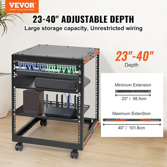 VEVOR 12U Open Frame Server Rack, 23-40 in Adjustable Depth, Free Standing or - Image 2