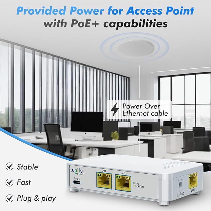 PoE to USB C Switch 60W 802.3af/at Compliant, 1 USB-C Port & 1 PoE+ Port & 1 - Image 8