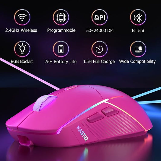 FFJ Wireless Gaming Mouse, 24000 DPI, Tri-Mode 2.4G/USB-C/Bluetooth 5.3 Gaming - Image 2