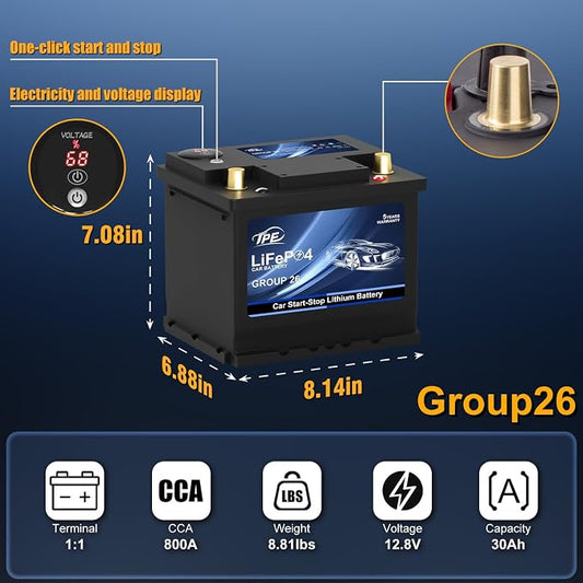 TPE Car Start Stop System BCI Group26 LiFePO4 Lithium-ion Battery 12.8V 800A - Image 2