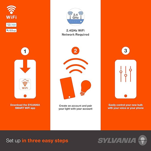 SYLVANIA Wifi LED Smart Light Bulb, Soft White, Compatible - Image 2