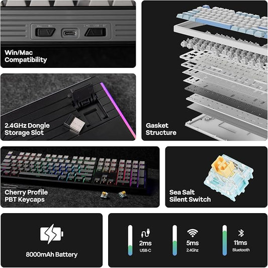 EPOMAKER TH108 Full Size Mechanical Keyboard, Wireless Gaming Keyboard - Image 2