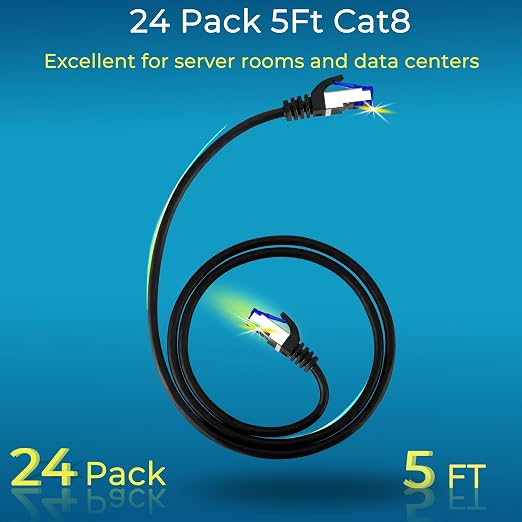 Rapink Patch Cables Cat8 5ft 24 Pack Slim, Cat8 Ethernet Patch Cable 40G Support - Image 2