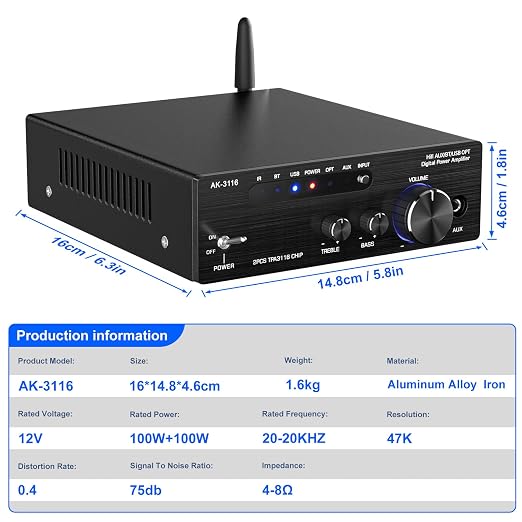 Facmogu AK-3116 HiFi Digital Amplifier, Mini Amp Audio System - Image 7