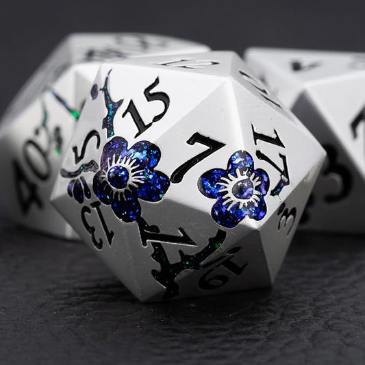 7 PCS Solid Metallic Flower D&D Dice Set, Metal Dungeons and Dragons Dice Set - Image 2