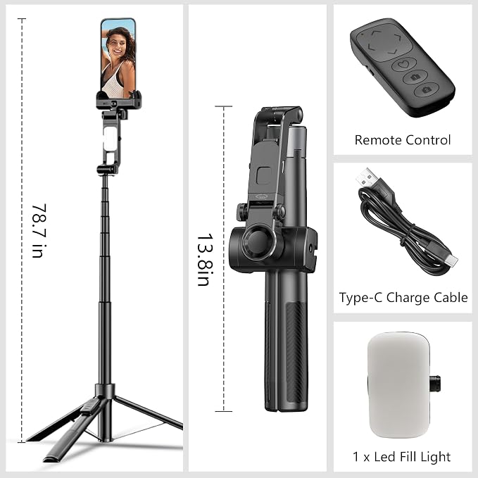 71" Tripod for iPhone with Light, Auto Face Tracking Selfie Stick Tripod - Image 9