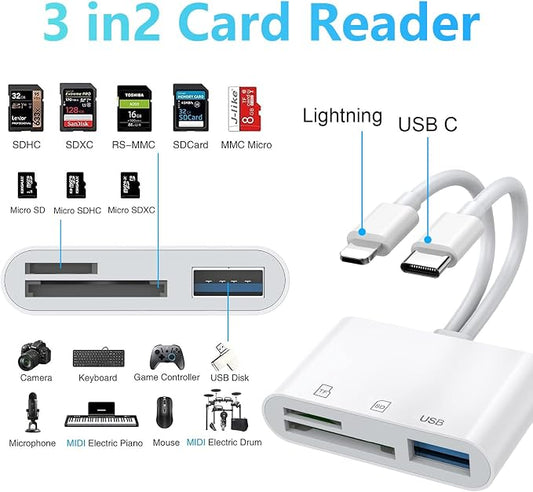 SD Card Reader for iPhone iPad Mac, Lightning & USB-C Dual Connectors Memory - Image 2