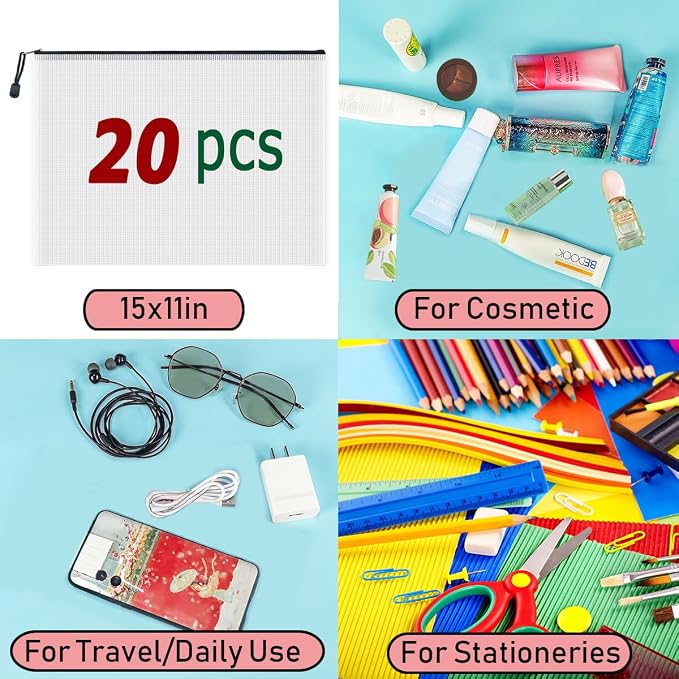AUSTARK 20 Pcs Zipper File Bags, Plastic Mesh Pouch, Board Game Storage - Image 7
