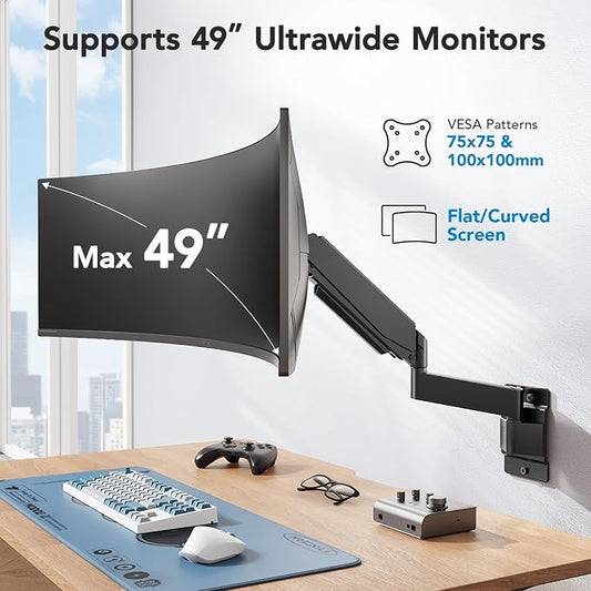 HUANUO 49 inch Ultrawide Monitor Wall Mount, Heavy Duty Screen Arm - Image 2
