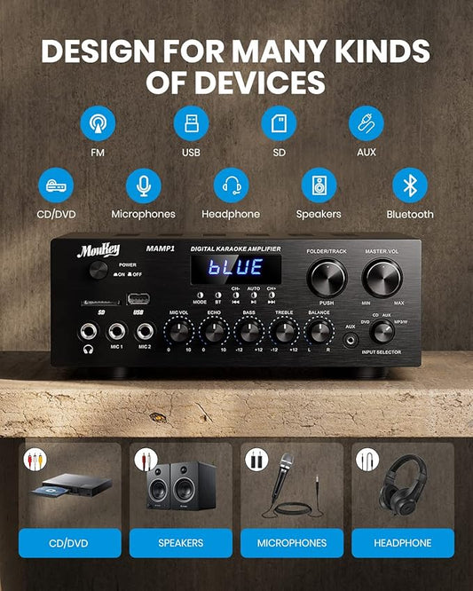 Moukey Stereo Receivers with Bluetooth 5.0, 400W 2.0 Channel Power Audio - Image 2