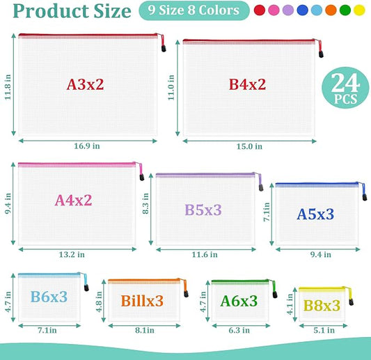 24pcs Mesh Waterproof Pouch Bags, 9 Sizes Clear Pouches, Organizer Bags - Image 2