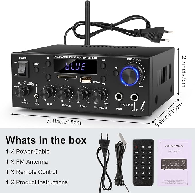 Romica Stereo Audio Amplifier, 2 Channel 500W Bluetooth 5.0 Home Theater Power - Image 8