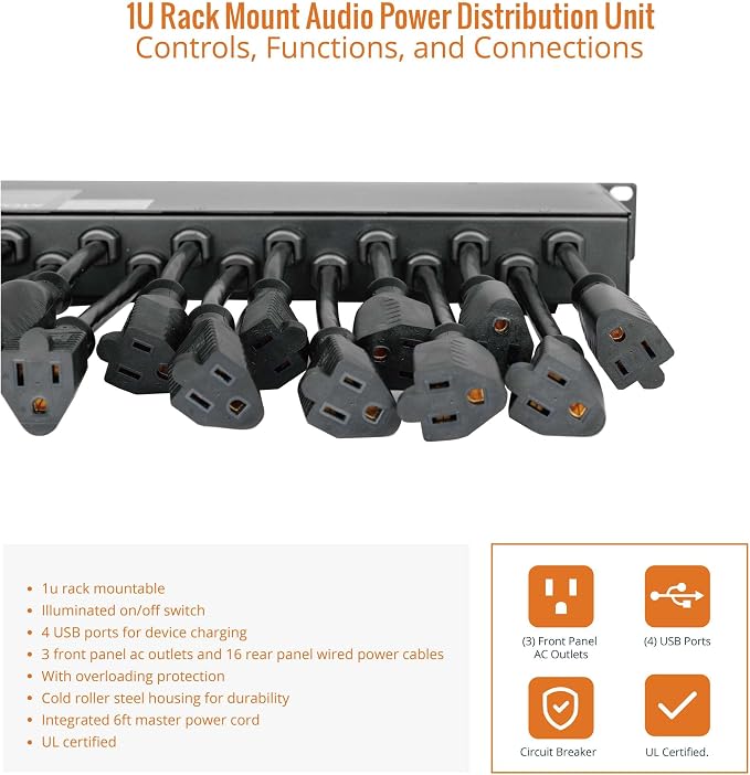 Tecmojo 1U Rack Mount 19 Outlet PDU Power Distribution Unit Power Strip Circuit - Image 6