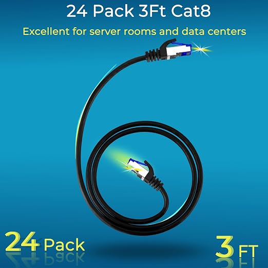 Rapink Patch Cables Cat8 3ft 24 Pack Slim, Cat8 Ethernet Patch Cable 40G Support - Image 2