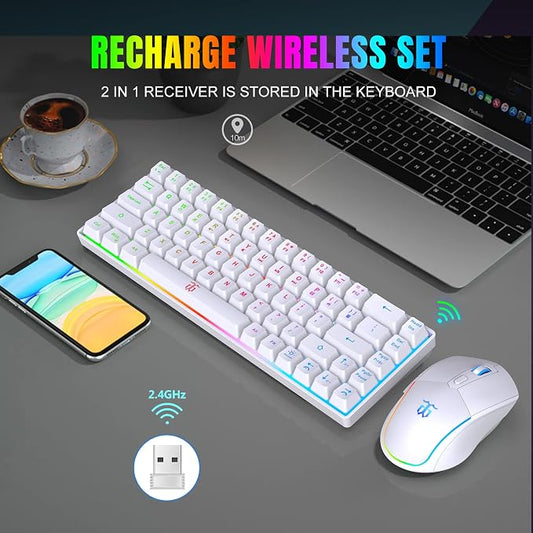Snpurdiri 60% Wireless Gaming Keyboard and Mouse Combo, LED Backlit - Image 2