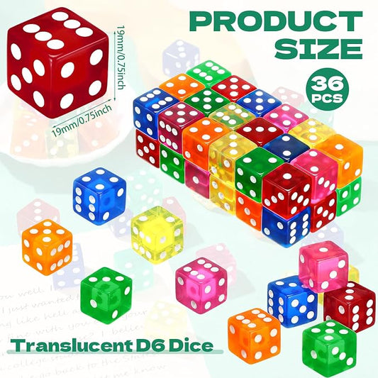 36 Piece 19 mm Casino Style Craps Dice Sets Acrylic and Translucent D6 Dice - Image 2