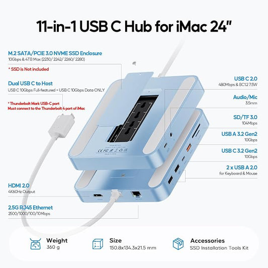 Upgraded 11 in 1 USB C Hub for iMac 24 inch USB Hub 2021 2023 2024 Support M.2 - Image 2