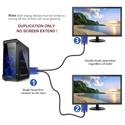 PASOW VGA Splitter Cable 1 Male to 2 Male Dual Monitor Y Adapter 1080P Full HD - Image 2