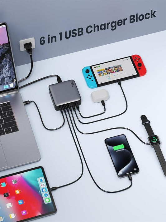 USB C Charger Block 200W GaN III 6 Port Fast Charging Station Hub, PD 65W USB C - Image 2