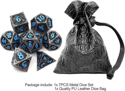 Haxtec Metal DND Dice Set Black Blue Dragon D&D Dice Set - Image 2
