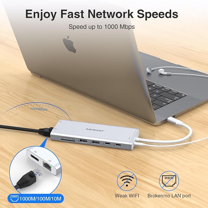 USB C Hub USB-C Docking Station Dual Monitor 14 in 1 Triple Display Multiport - Image 7