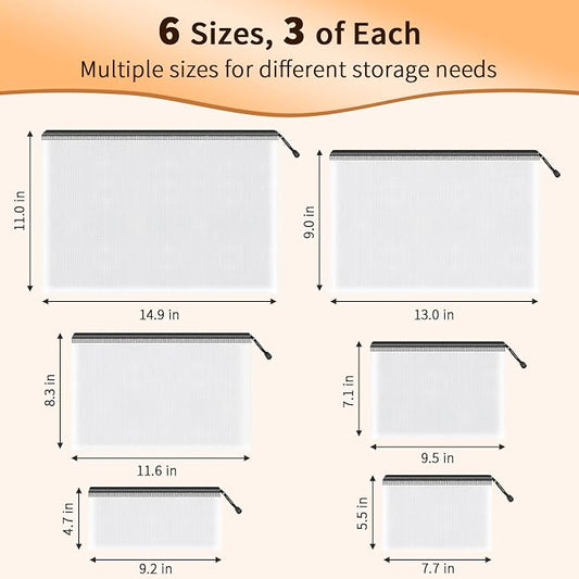 Umriox Zipper Mesh Document Pouch, 6 Assorted Size, Waterproof Travel Pouch - Image 2