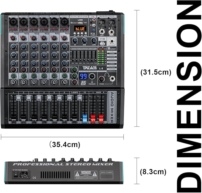 Audio Mixer, TKLBLS Professional 8 Channel DJ Mixer Board - Image 8