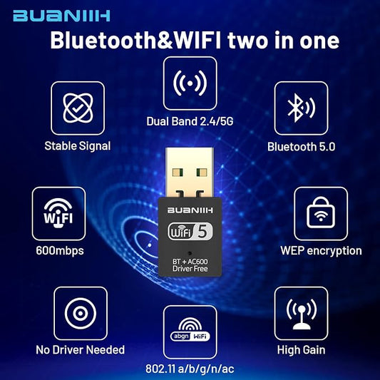 WiFi Adapter for Desktop PC, USB WiFi Adapter, Dual Band 600Mbps 2.4/5.8Ghz - Image 2