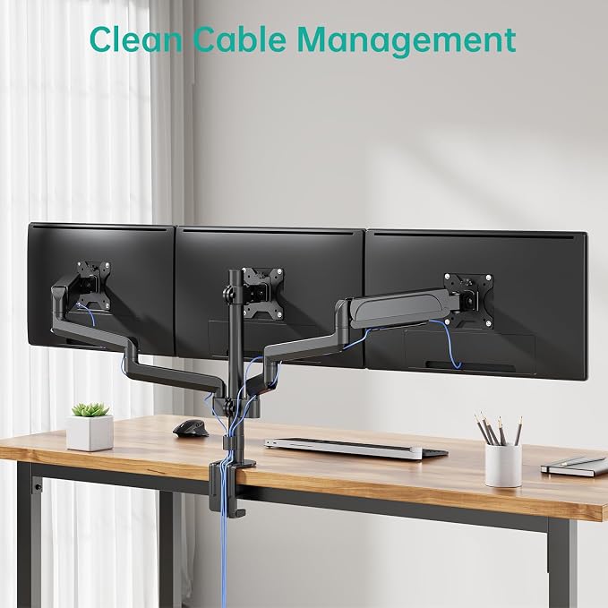 WALI Triple Monitor Mount for 13-27 inch Screens, Adjustable 3 Monitors Desk - Image 9