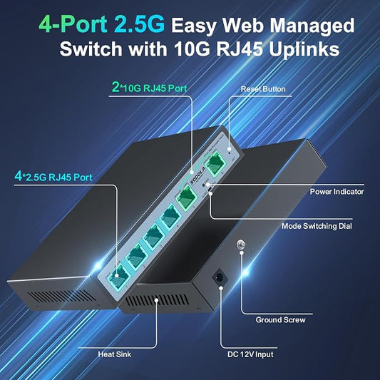SODOLA 2.5Gb Easy Web Managed Switch, 2x10GBase-T Ports and 4x2.5GBase-T Ports - Image 2