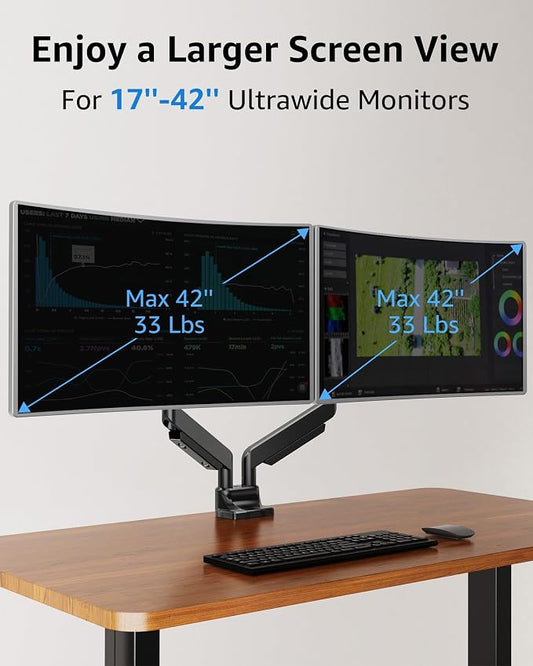 MOUNTUP Dual Monitor Mount fits 22''-42'' Ultrawide Screen, Holds 6.6-33lbs - Image 2