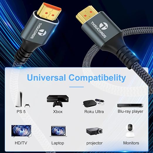 8K 4K HDMI Cable 10FT, High Speed Braided HDMI to HDMI 2.1 Cord Supports 8K@60Hz - Image 2