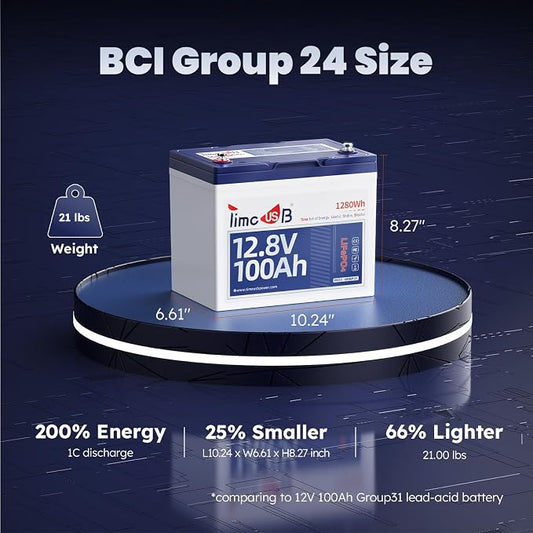 12V 100Ah LiFePO4 Lithium Battery Group24, Timeusb 12.8Volt 100Ah RV Battery - Image 2