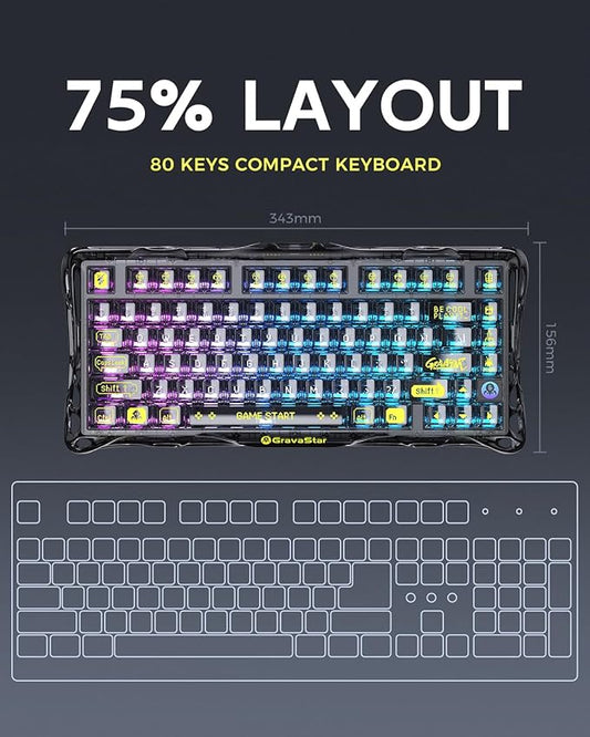 GravaStar Mercury K1 Lite 75% Gaming Keyboard, 2.4GHz/BT/Wired Tri-Mode - Image 2